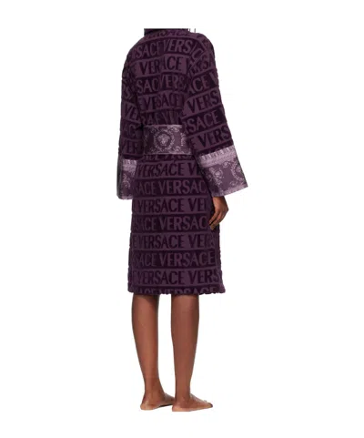 Versace Logo-print Belted Bathrobe In Black