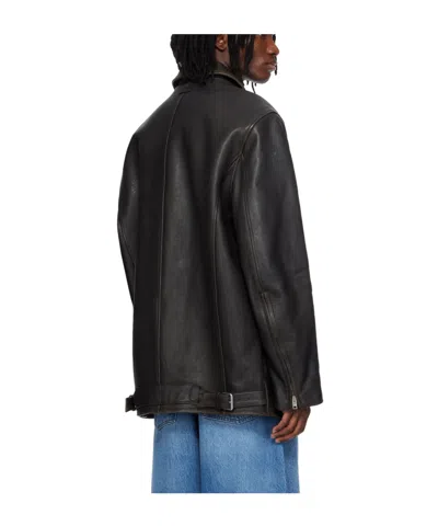 Alexander Wang Snap Front Leather Jacket In Black