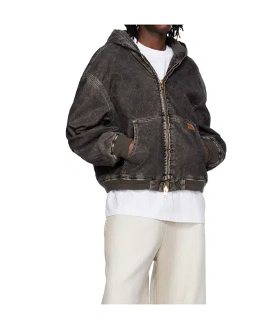 Alexander Wang Black Flocked Oversized Carpenter Jacket In Black