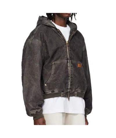 Alexander Wang Black Flocked Oversized Carpenter Jacket In Black