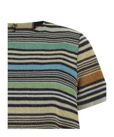 Missoni Multicolour Crew Neck Stripes T-shirt In Green