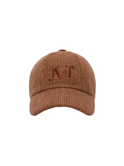 Max Mara Raffia Baseball Cap With Circense Detail In Brown