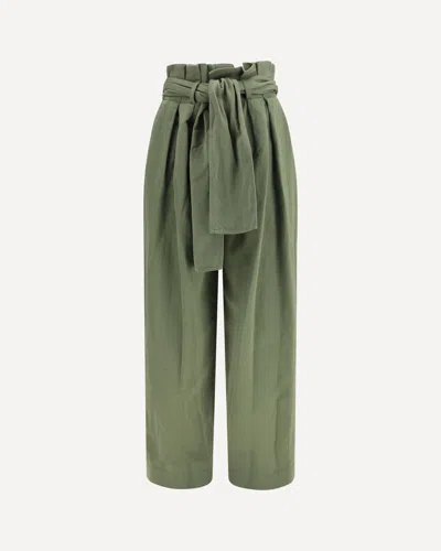 Balmain Belted Pleated Cotton And Linen-blend Twill Tapered Pants In Green