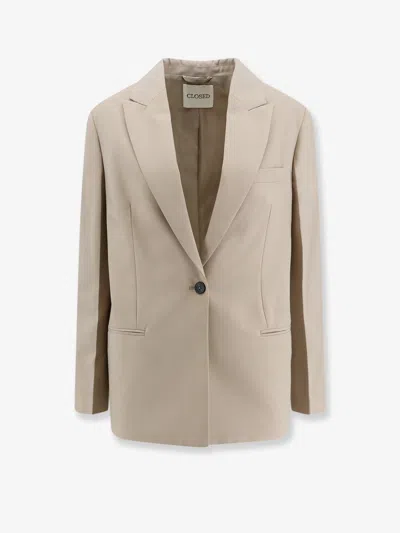 Closed Single-breasted Peak-lapel Blazer In Neutral