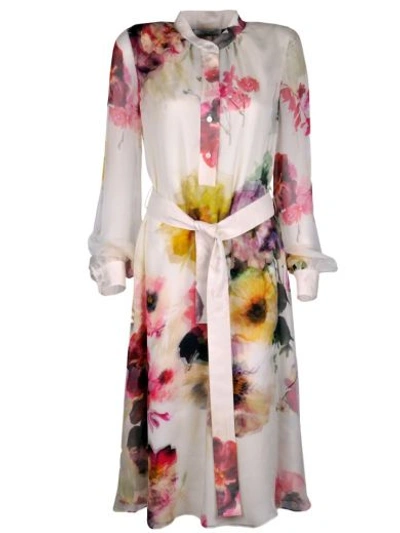 Lanvin Belted Floral Shirt Dress - Nude & Neutrals In - Fuchsia