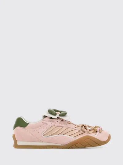 Fendi Wave Pulse Suede Sneakers With Satin Inserts In Pink