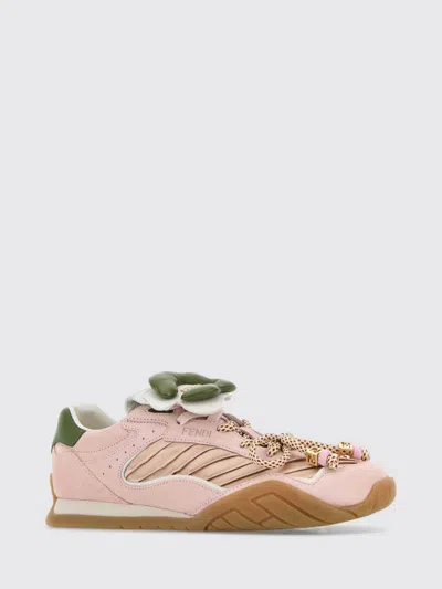 Fendi Wave Pulse Suede Sneakers With Satin Inserts In Pink
