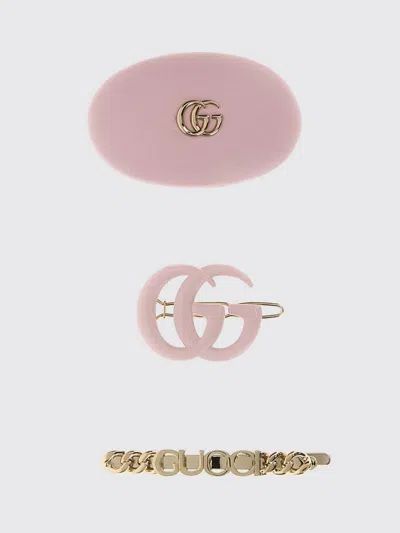 Gucci Two-tone Leather And Metal Hair Clips Set In Pink