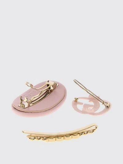 Gucci Two-tone Leather And Metal Hair Clips Set In Pink