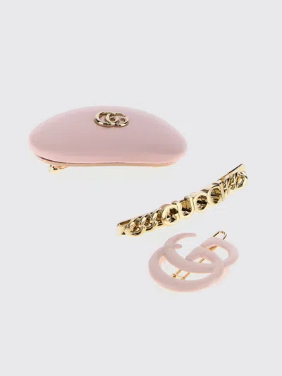Gucci Two-tone Leather And Metal Hair Clips Set In Pink