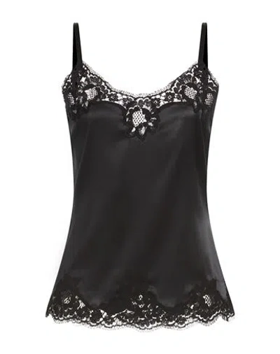 Dolce & Gabbana Silk Satin & Lace Slip Dress In Black