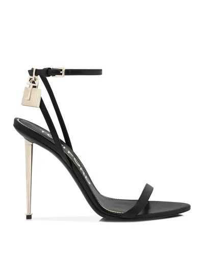 Tom Ford Paintdlock Pointed-toe Buckle Sandals With Signature Metal Heel In Black