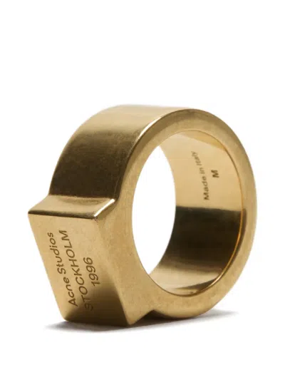 Acne Studios Logo-engraved Square-face Ring In Gold