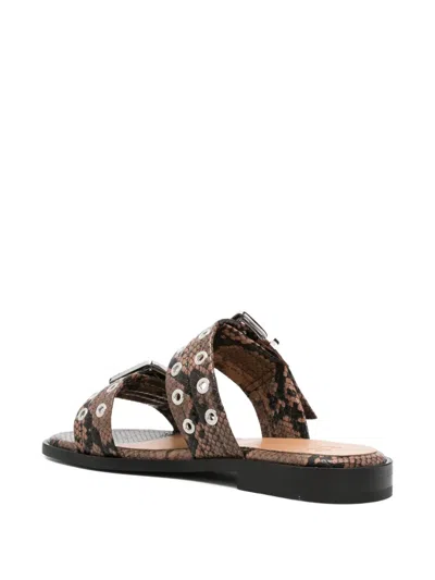 Ganni Patterned Recycled Polyester Polyurethane Flat Shoes In Brown