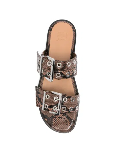 Ganni Patterned Recycled Polyester Polyurethane Flat Shoes In Brown