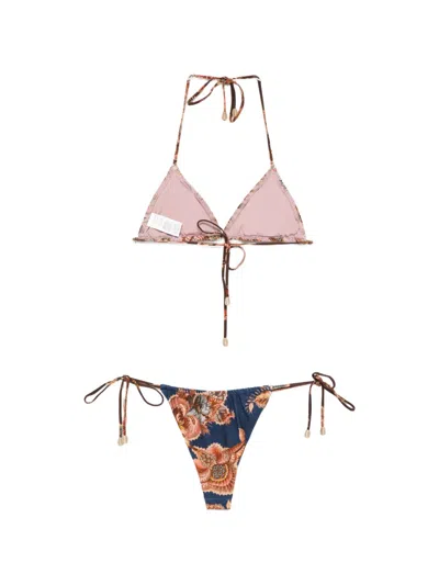 Zimmermann Womens Aster Floral Spliced Bikini Set Xs In Blue