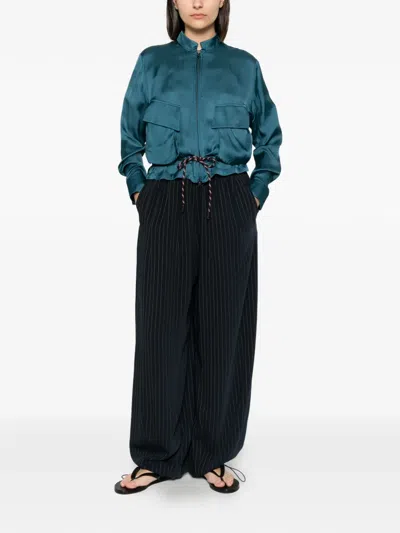 Collection Privèe Satik Drawstring Satin Jacket In Blue