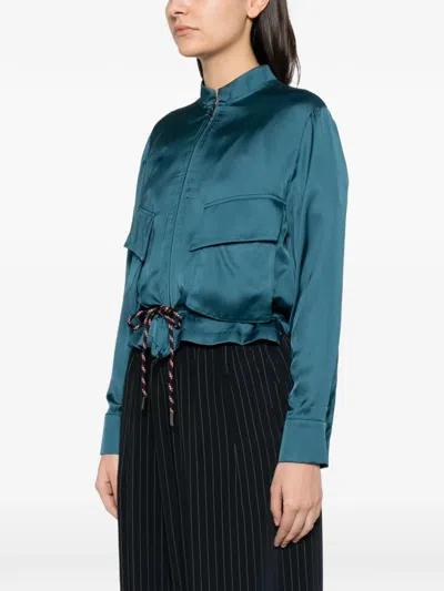 Collection Privèe Satik Drawstring Satin Jacket In Blue
