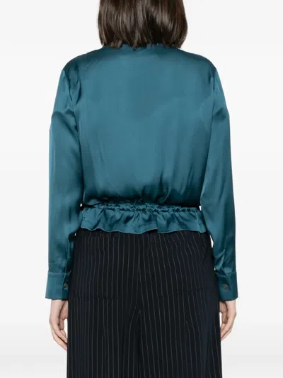 Collection Privèe Satik Drawstring Satin Jacket In Blue