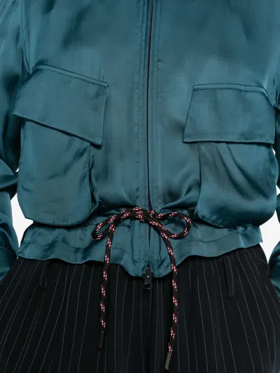 Collection Privèe Satik Drawstring Satin Jacket In Blue