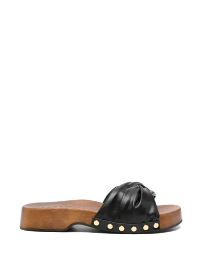 Ganni Tia Fairy Black Recycled Leather Polyurethane Polyester Wood Slides