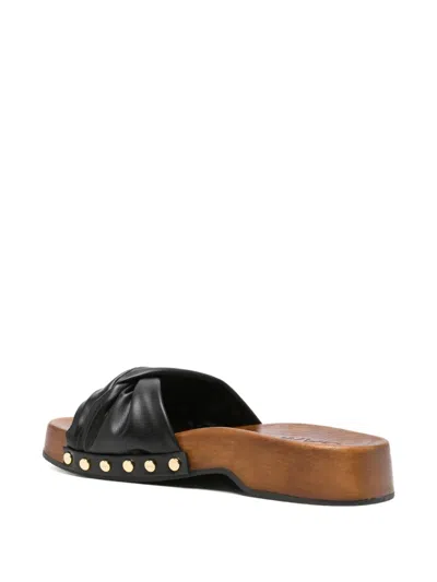 Ganni Tia Fairy Black Recycled Leather Polyurethane Polyester Wood Slides