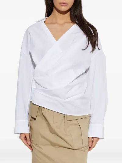 Balmain Wrap-design Cotton Blouse In White