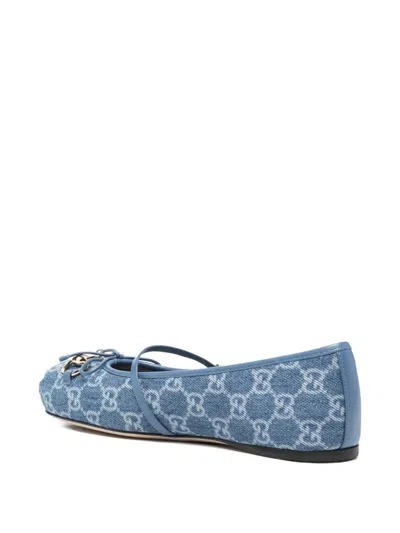 Gucci Signature Horsebit Detail Gg Monogram Ballet Flats In Blue