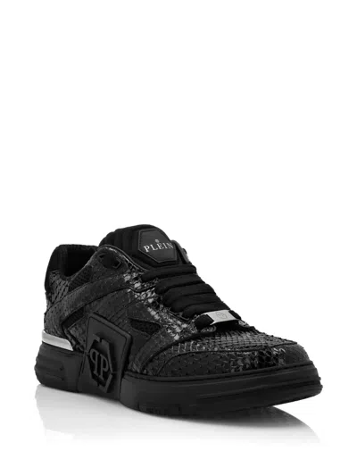 Philipp Plein Phantom Python Leather Sneakers In Black