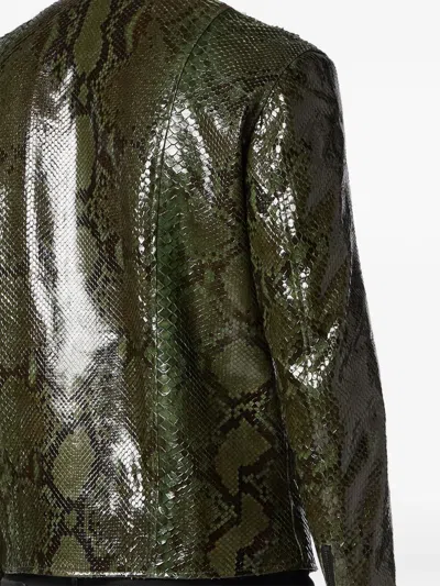 Philipp Plein Python Leather Biker Jacket In Green