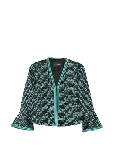 Emporio Armani Blazer Contrast Trim Flared Sleeves Open Front In Multi