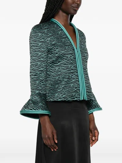 Emporio Armani Blazer Contrast Trim Flared Sleeves Open Front In Multi