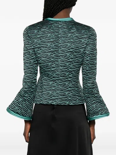 Emporio Armani Blazer Contrast Trim Flared Sleeves Open Front In Multi