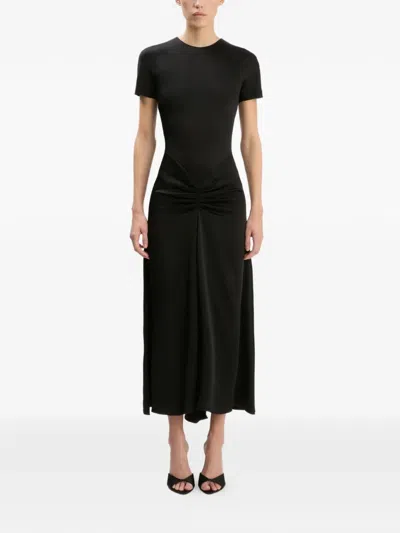 Victoria Beckham Womens Gathered Short-sleeve Stretch-woven Midi Dress Black