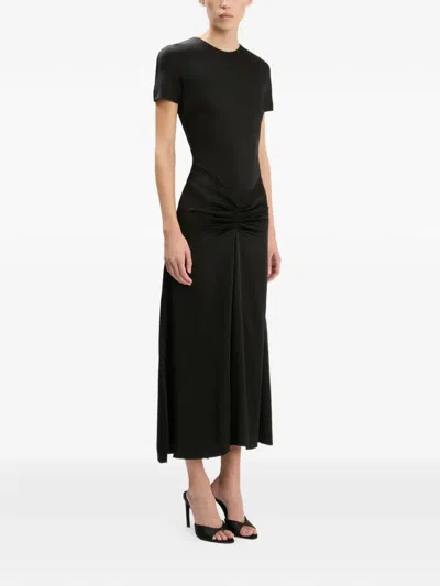 Victoria Beckham Womens Gathered Short-sleeve Stretch-woven Midi Dress Black