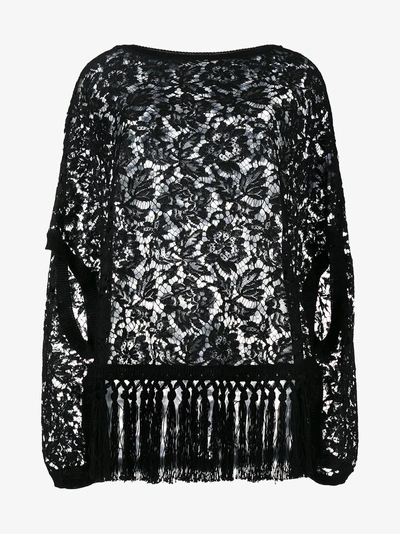 Shop Valentino Floral Lace Fringed Cape Top
