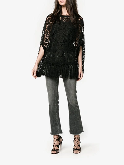 Shop Valentino Floral Lace Fringed Cape Top