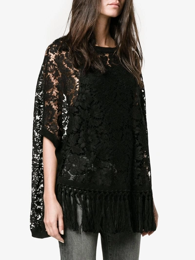 Shop Valentino Floral Lace Fringed Cape Top