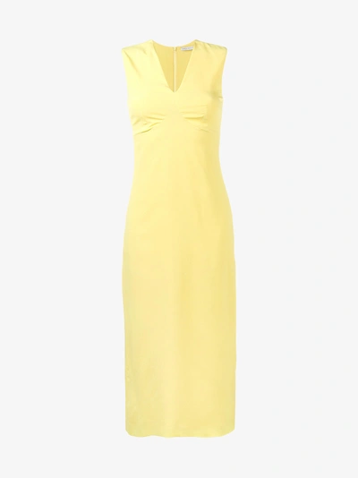 Shop Emilia Wickstead V-neck Midi Dress In Yellow/orange