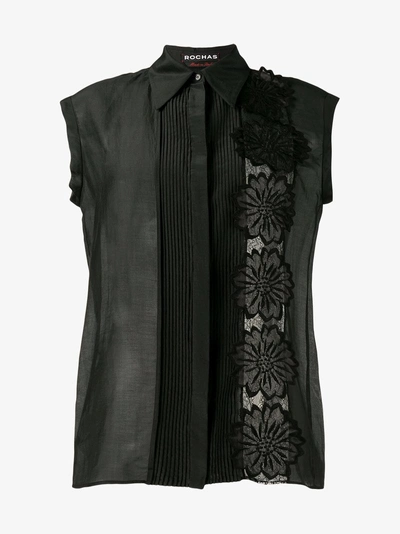 Rochas Flower Appliqué Sleeveless Shirt