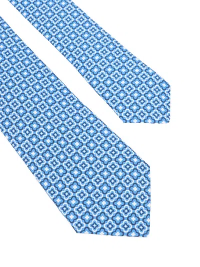 Kiton Slim Tie Geometric Pattern Refined Design In Blue