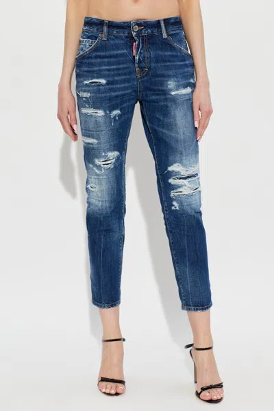 Dsquared2 Distressed Teddy Jeans In Blue