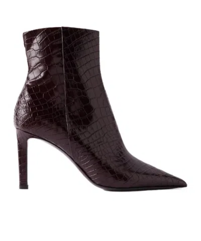 Jimmy Choo Croc-embossed Leather Ankle Boots With Pointed Toe In Brown