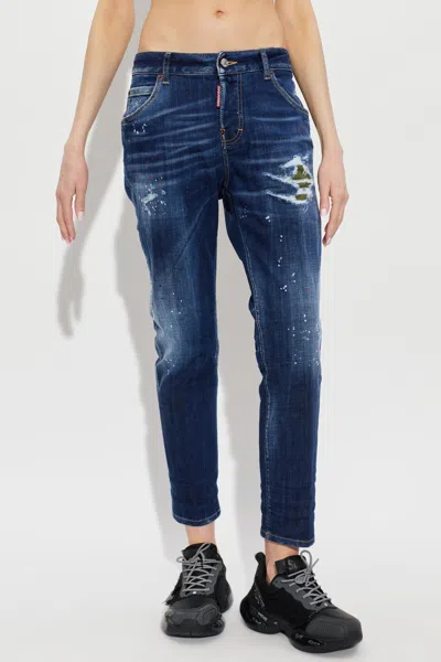 Dsquared2 Distressed Teddy Jeans In Blue