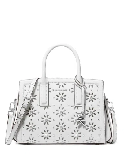 Michael Kors Laila Small Embellished Laser Cut Leather Satchel In White