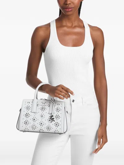 Michael Kors Laila Small Embellished Laser Cut Leather Satchel In White