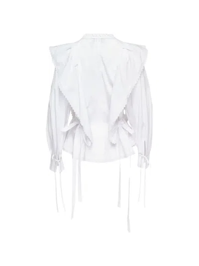 Lee Mathews Emilie Ruffled Pintuck Blouse In White