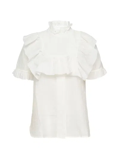 Lee Mathews Martha Ruffled Seersucker Blouse In White