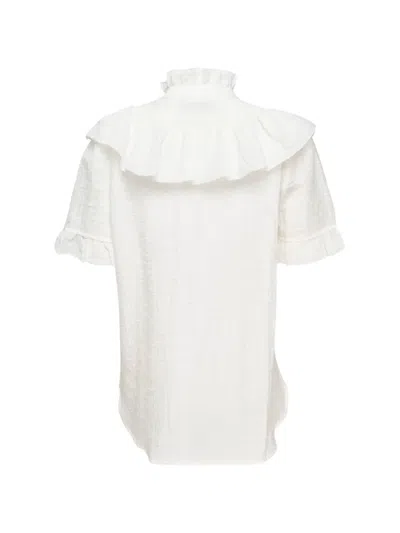 Lee Mathews Martha Ruffled Seersucker Blouse In White