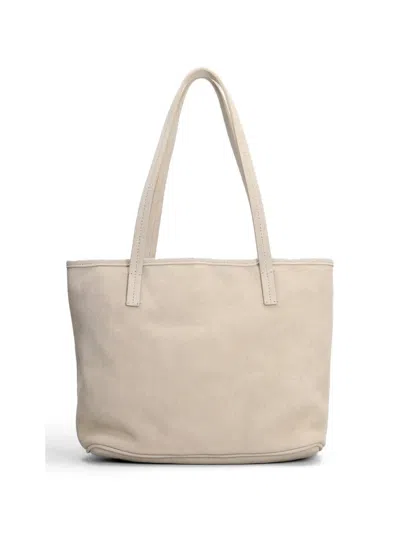 Mc2 Saint Barth Rectangular Suede-texture Tote Bag With Detachable Pouch In Neutral